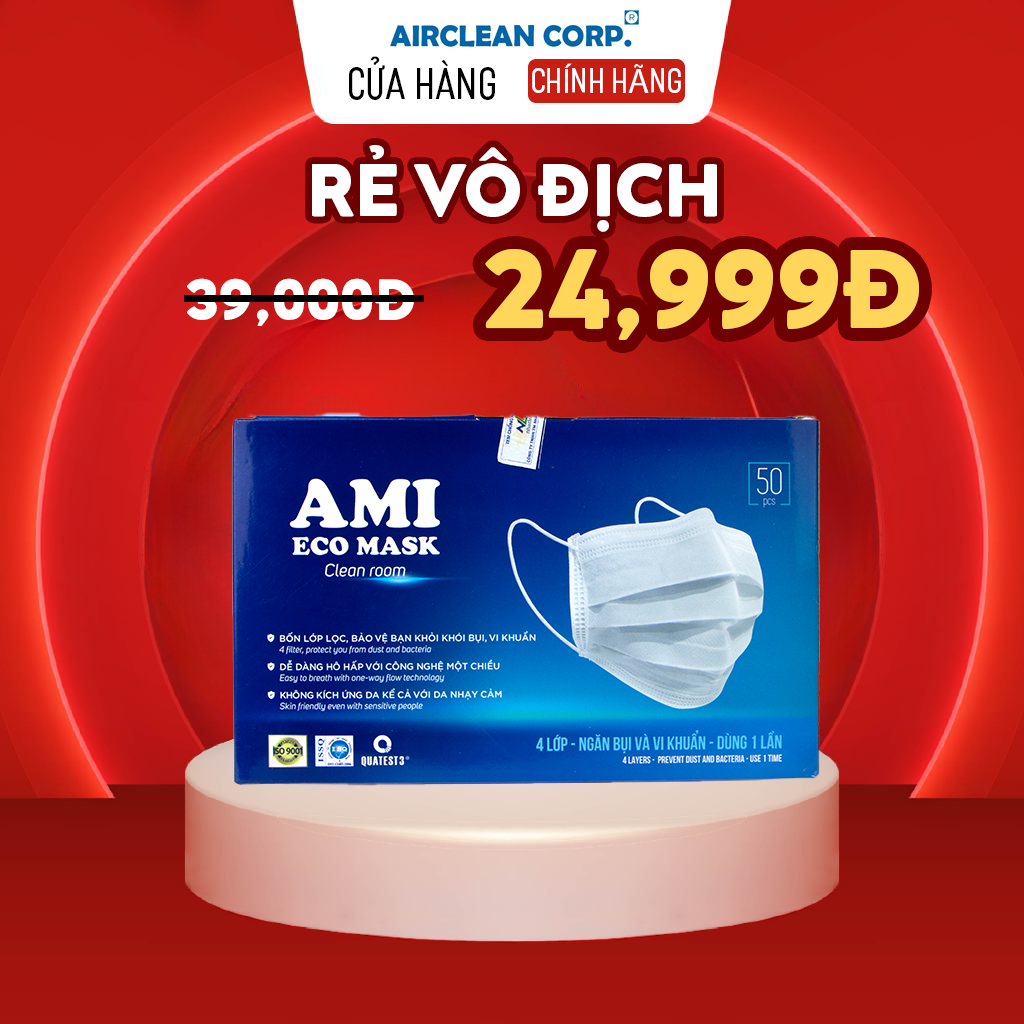 Khẩu Trang Y Tế AMI 4 Lớp Kháng Khuẩn Hộp 50 Chiếc Chính Hãng