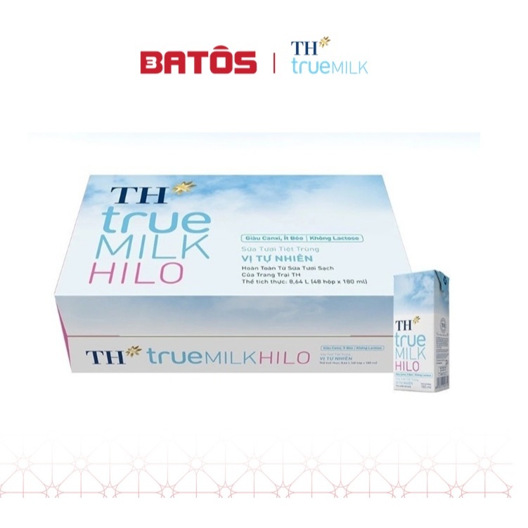 Thùng sữa tươi tiệt trùng TH true MILK HILO vị tự nhiên 180 ml (180 ml x 48)