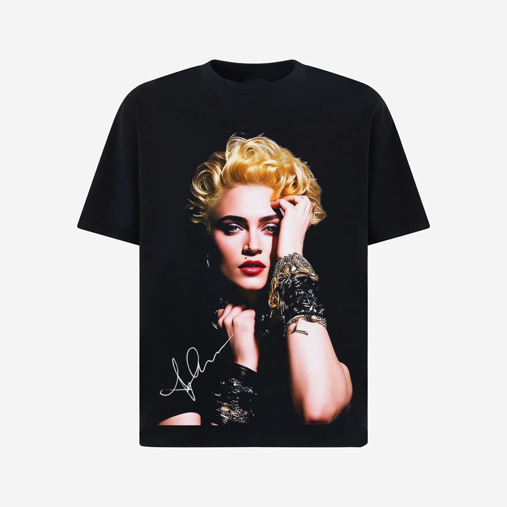 Áo thun unisex nam nữ in hình Madonna Material Girl màu đen phong cách retro y2k