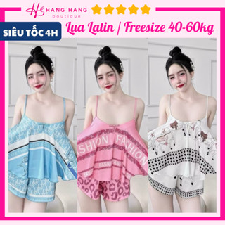 Đồ ngủ nữ 40-60kg, đồ ngủ 2 dây nút tàu quần đùi dáng xoè ngắn lụa latin mịn mát 60CS20, đồ bộ nữ đồ mặc nhà sang chảnh