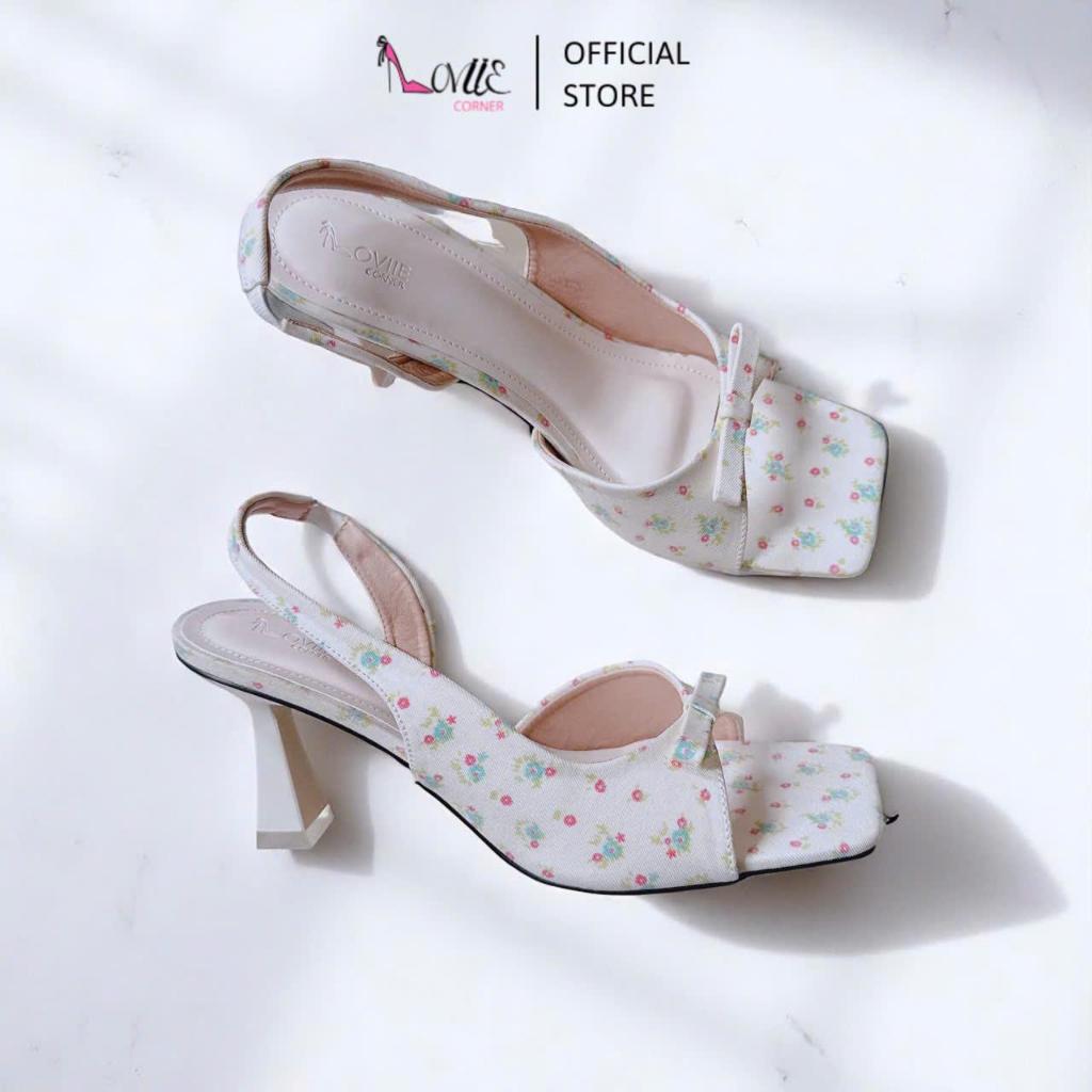 LOVIIECORNER - GIÀY CAO GÓT MŨI VUÔNG - SANDAL GÓT LOE QUAI KHOÉT EO ĐÍNH NƠ - CAO GÓT NỮ CAO 7CM - 
