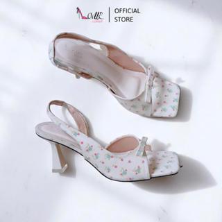  LOVIIECORNER - GIÀY CAO GÓT MŨI VUÔNG - SANDAL GÓT LOE QUAI KHOÉT EO ĐÍNH NƠ - CAO GÓT NỮ THỜI TRANG 7 PHÂN  GG250602 