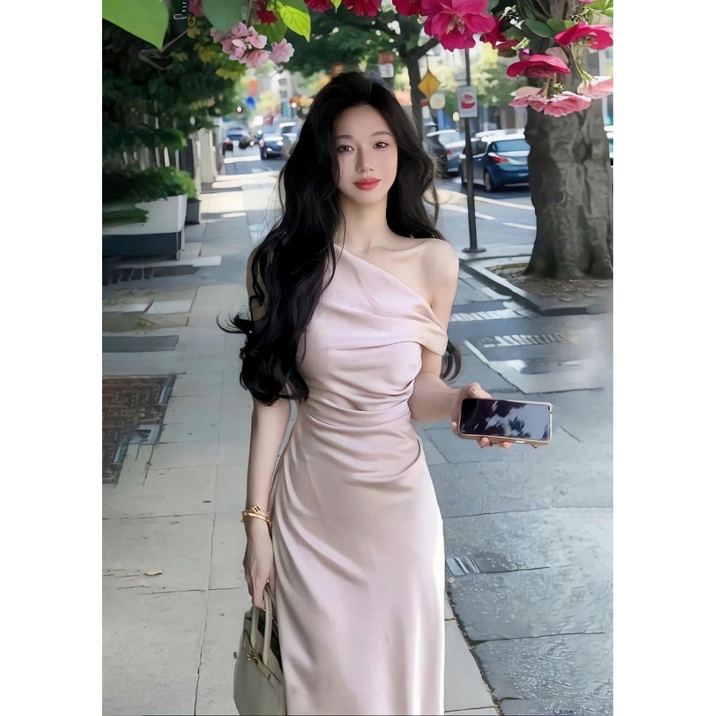 Váy Lụa Dáng Dài Trễ Vai Sang Chảnh - Đầm Lụa Dự Tiệc Joily Dress Silk | BigBuy360 - bigbuy360.vn