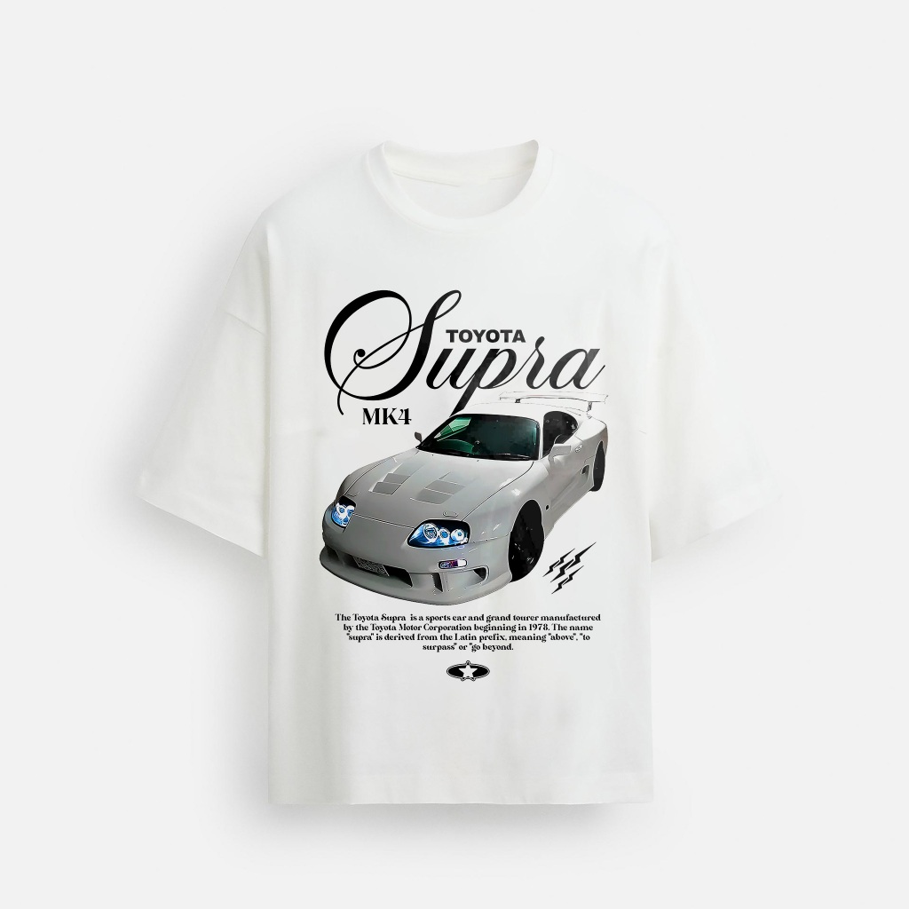 Áo thun unisex nam nữ in hình xe Supra MK4 màu trắng phong cách retro vitage y2k