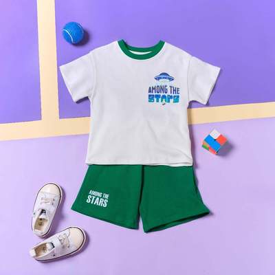 [ILABY 10-35kg] Set bộ quần áo bé trai cotton thoáng mát áo phối quần short thể thao [3559]