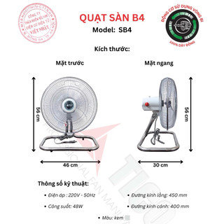 Quạt sàn TICO SB4 - Công suất 48W - Sải cánh 400mm - 100% motor đồng - Bảo hành 12 tháng - Tiết kiệm điện