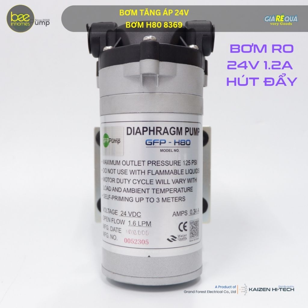Bơm Tăng Áp Máy Lọc Nước 24V GFP Pump H80, 8369, Phù Hợp Mọi Máy Lọc Nước, Công Nghệ Taiwan