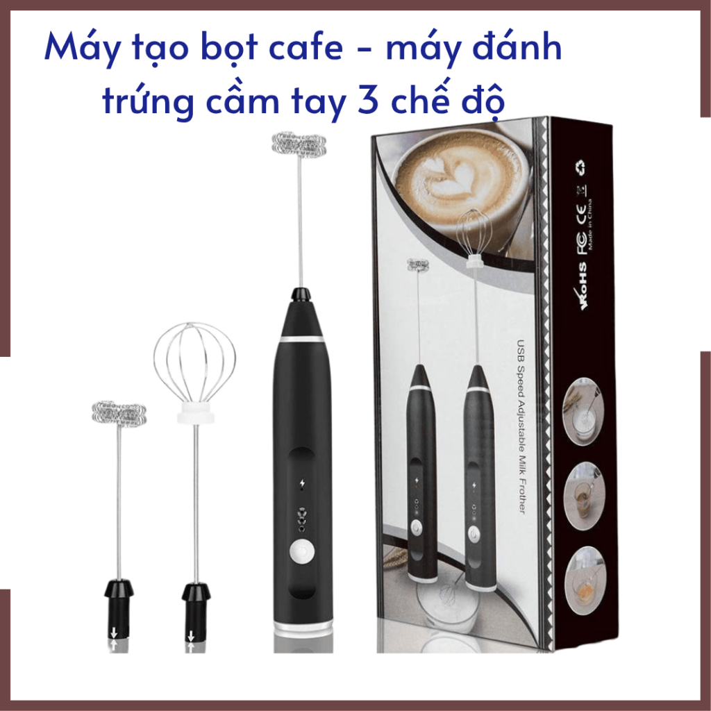 Máy tạo bọt cafe , máy đánh trứng cầm tay, máy đánh trứng Milk Frother 3 Tốc Độ Loại Sạc Điện.