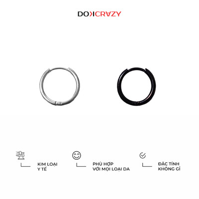 Khuyên tai tròn trơn basic DOKCRAZY SLIM HOOP nam nữ unisex nhiều size