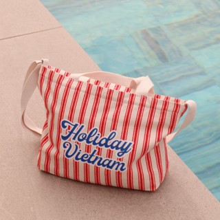 Túi giỏ đeo chéo và quai xách sọc đỏ trắng 2 mặt | Holiday Vietnam
