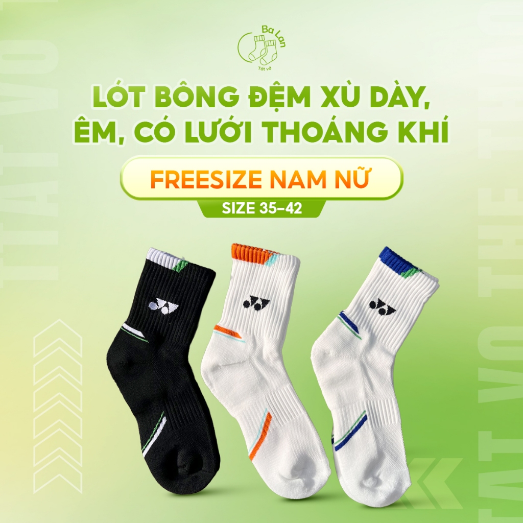 Tất Vớ Yonex SỌC GÓT cổ trung lót bông đệm xù dày , mịn không bai nhão freesize nam , nữ