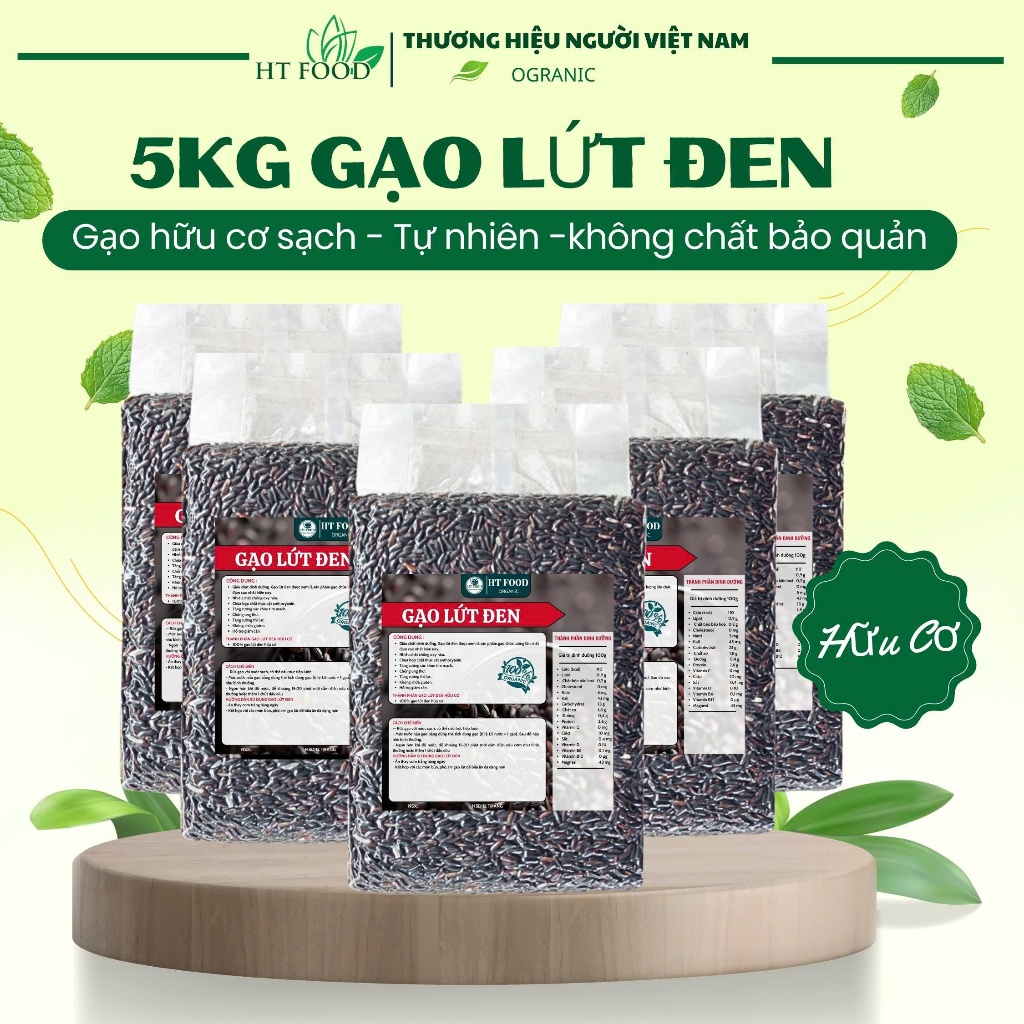 Gạo lứt đen nương hữu cơ sạch tây bắc combo 5kg HT FOOD tốt cho hệ tiêu hóa, hệ tim mạch