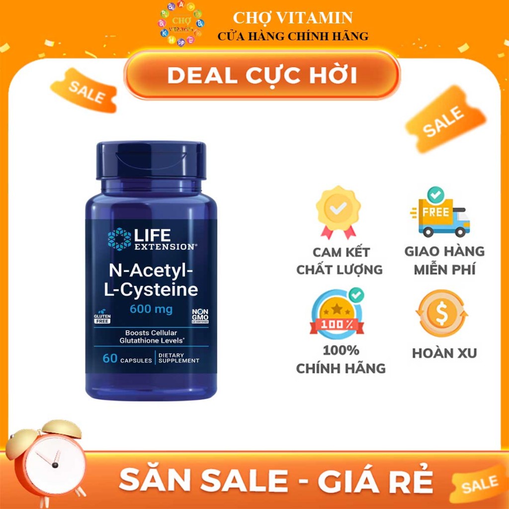 Thực Phẩm Bảo Vệ Sức Khoẻ Life Extension N-Acetyl-L-Cysteine (NAC) 600mg – Hỗ Trợ Miễn Dịch, Hô Hấp 