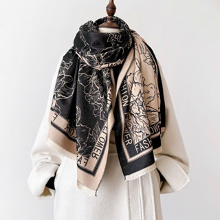  Khăn choàng cổ chất liệu dạ hoạ tiết pha chữ dọc khăn kích thước 80x180cm hoạ tiết sang chảnh dễ phối đồ cho nữ mùa đông 