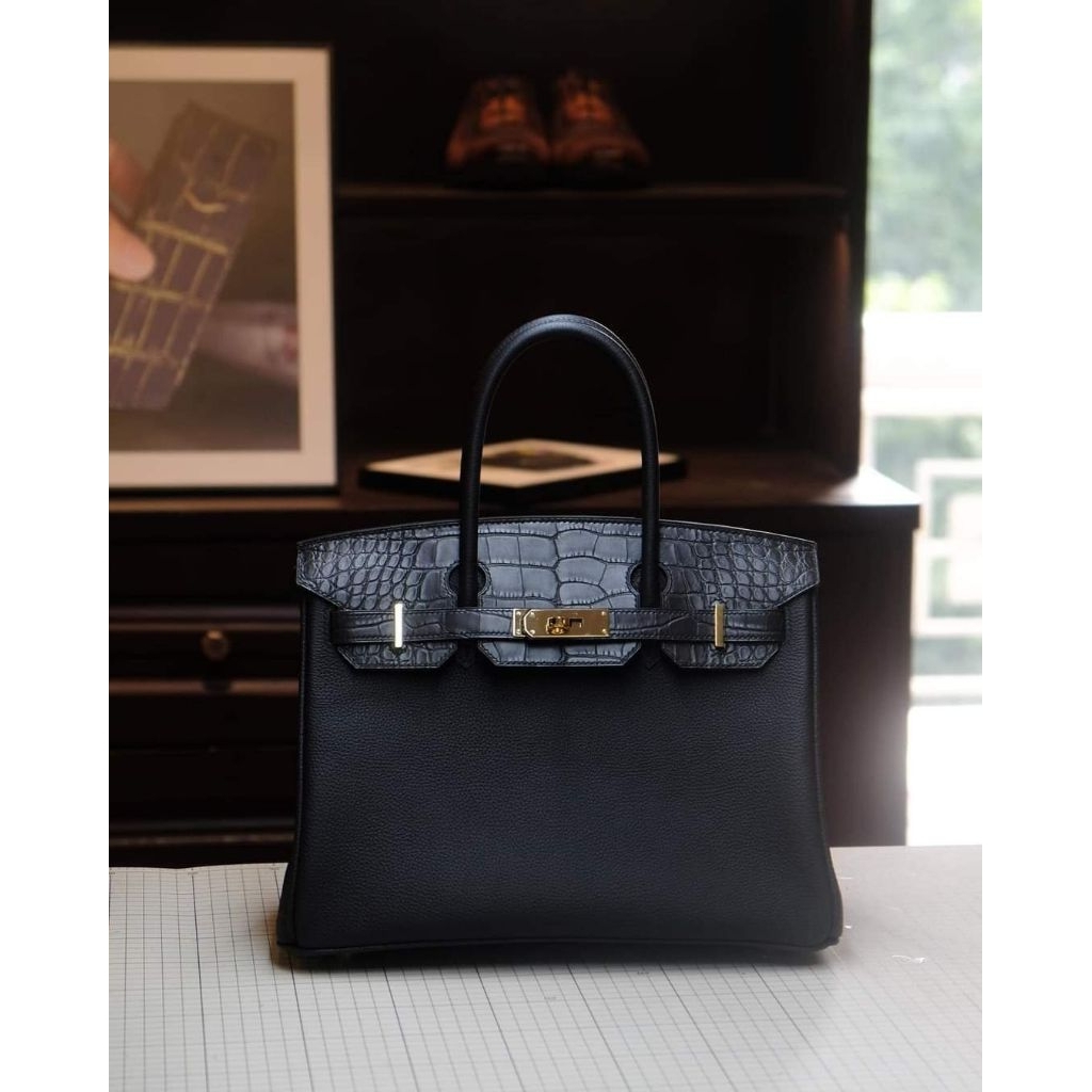 Túi xách HM Birkin da togo pháp kết hợp da cá sấu pháp (chế tác thủ công)