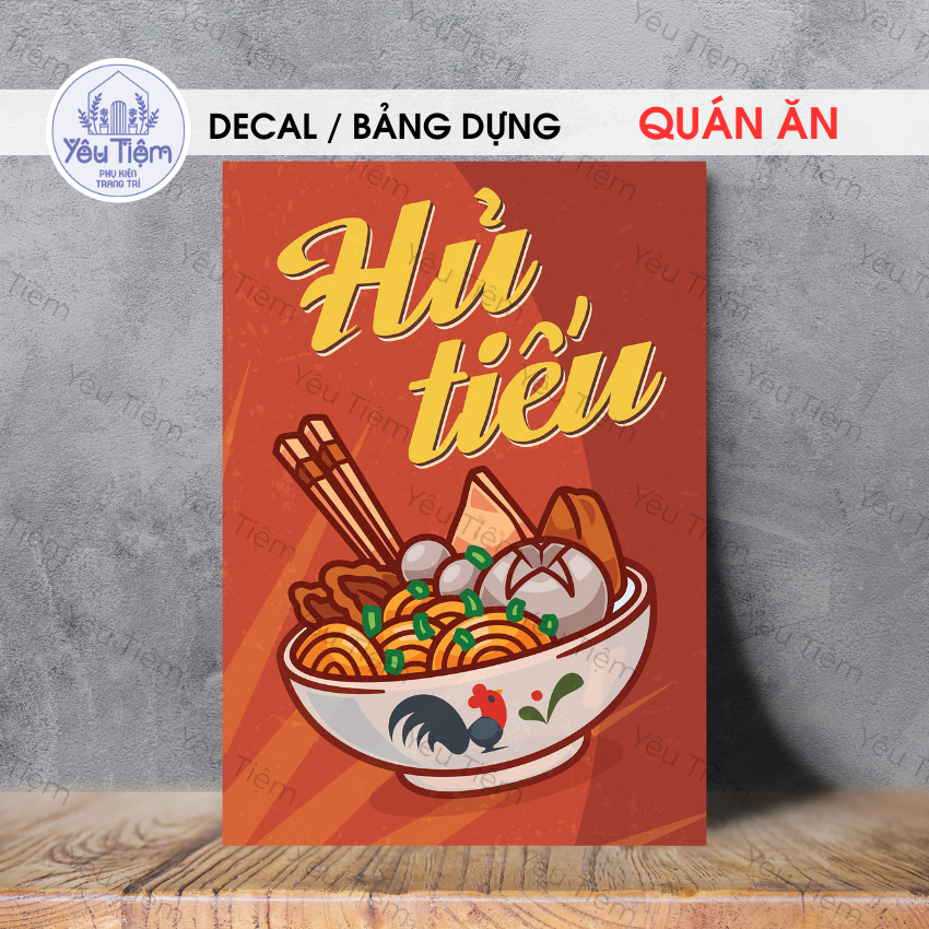 HCM - Decal Poster Dán Tường HỦ TIẾU | Tranh treo Trang Trí Quán Ăn Vặt Cá Viên Cà Phê Chống Nước