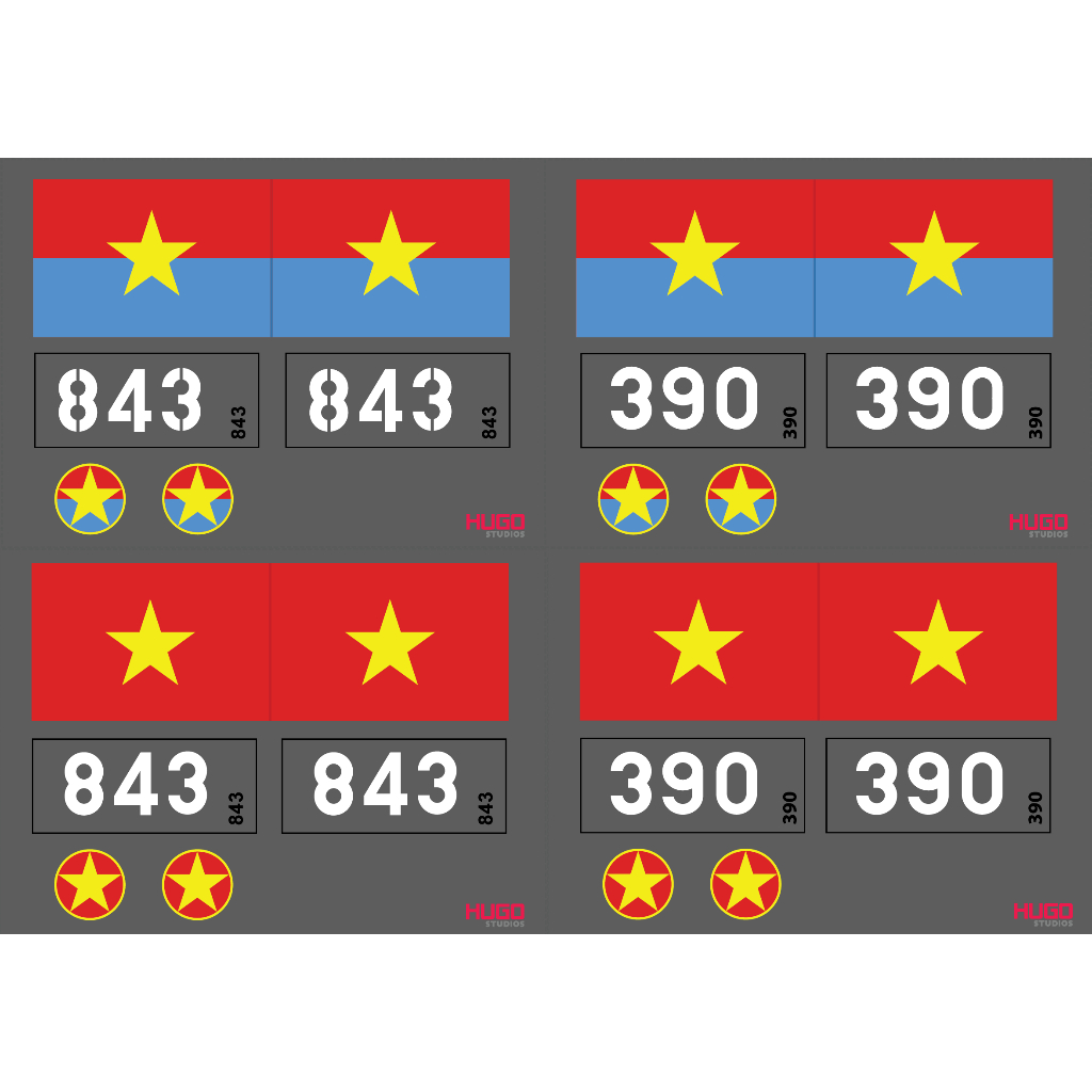 Hugo Studios Decal trượt nước xe tăng số hiệu 390 843 tỉ lệ 1/64 chưa phủ clear