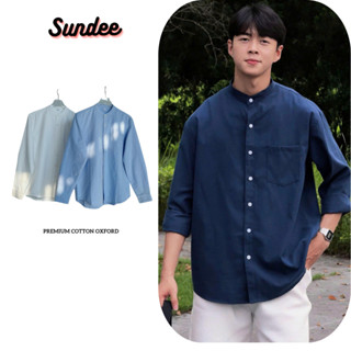 Áo Sơ Mi Cổ Tàu Oxford Tay Dài Nam Nữ Hàn Quốc Cổ Trụ Form Rộng 2 Màu Trắng SUNDEE