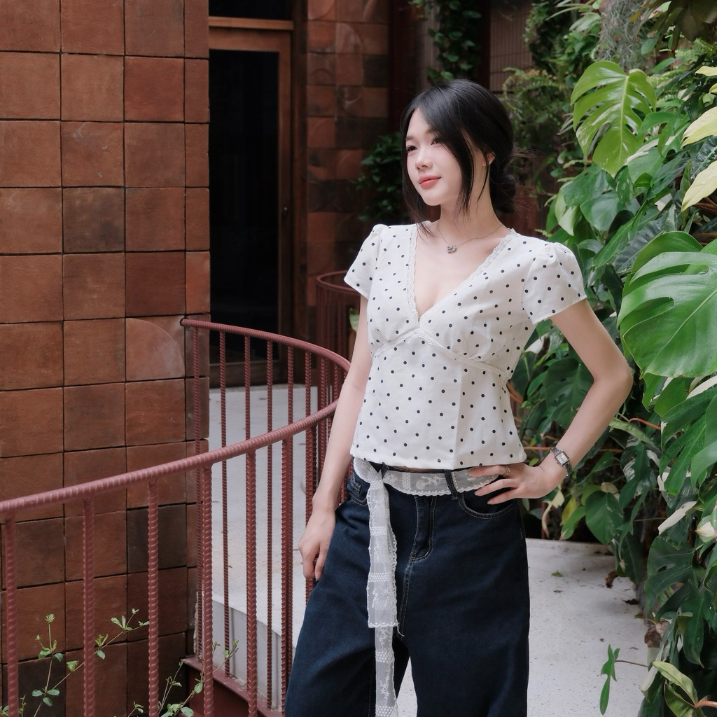 Collection Chấm Bi, Baby Doll, Áo Tay Ngắn, Áo Ba Lỗ , Váy Chữ A polka dot top | BigBuy360 - bigbuy360.vn