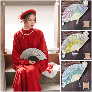  Quạt gấp quạt tre phong cách hoài cổ Trung Hoa xưa vải lụa in hoa trang nhã cho nàng diện áo dài sườn xám cực xinh 