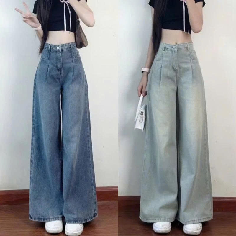 Quần Jean Nữ Ống Suông Rộng Wash Retro Màu Đen Xám Cạp Cao HARI, Quần Bò Nữ Dáng Xuông Smoke Phong C