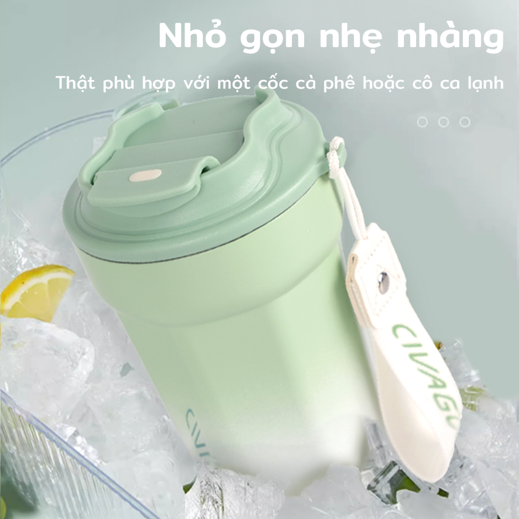 CIVAGO（13oz）Cốc cà phê bằng thép không gỉ lót gốm có nắp bình chân không cốc nóng lạnh 400ml | BigBuy360 - bigbuy360.vn