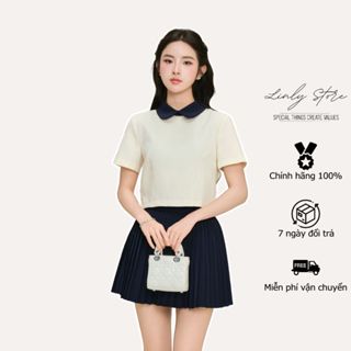 Set áo kiểu nữ thiết kế cổ sen croptop và chân váy xếp ly dáng ngắn tiểu thư Linly Store A-PC6
