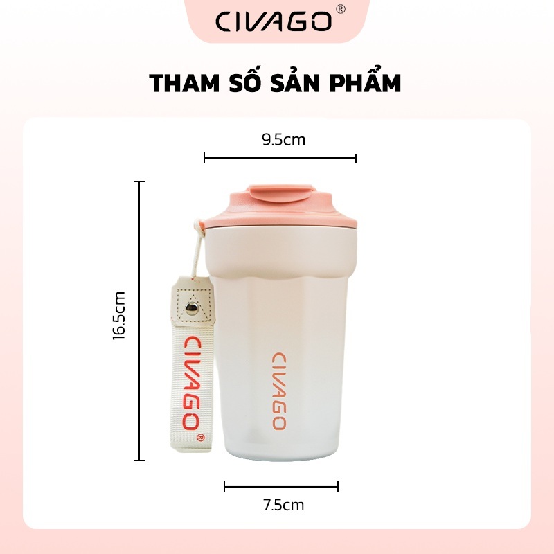 CIVAGO（13oz）Cốc cà phê bằng thép không gỉ lót gốm có nắp bình chân không cốc nóng lạnh 400ml | BigBuy360 - bigbuy360.vn