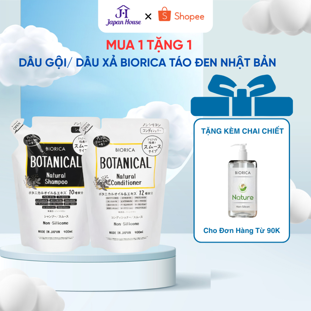 Dầu gội xả Biorica Botanical Nhật Bản giúp mềm tóc ngăn rụng tóc kích thích mọc tóc Gói 400ml