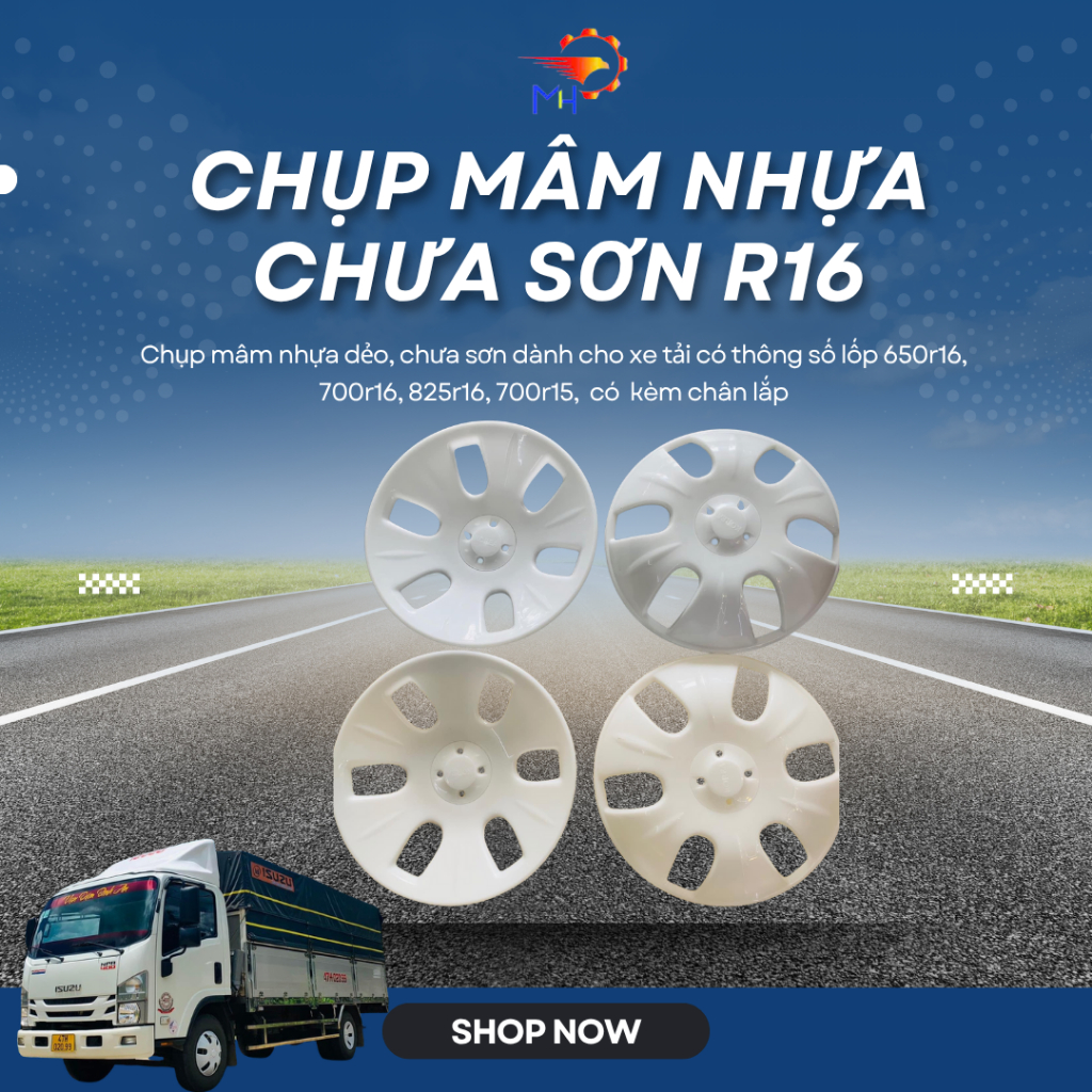 Chụp mâm nhựa chưa sơn xe tải thông số lốp r16 kèm chân lắp