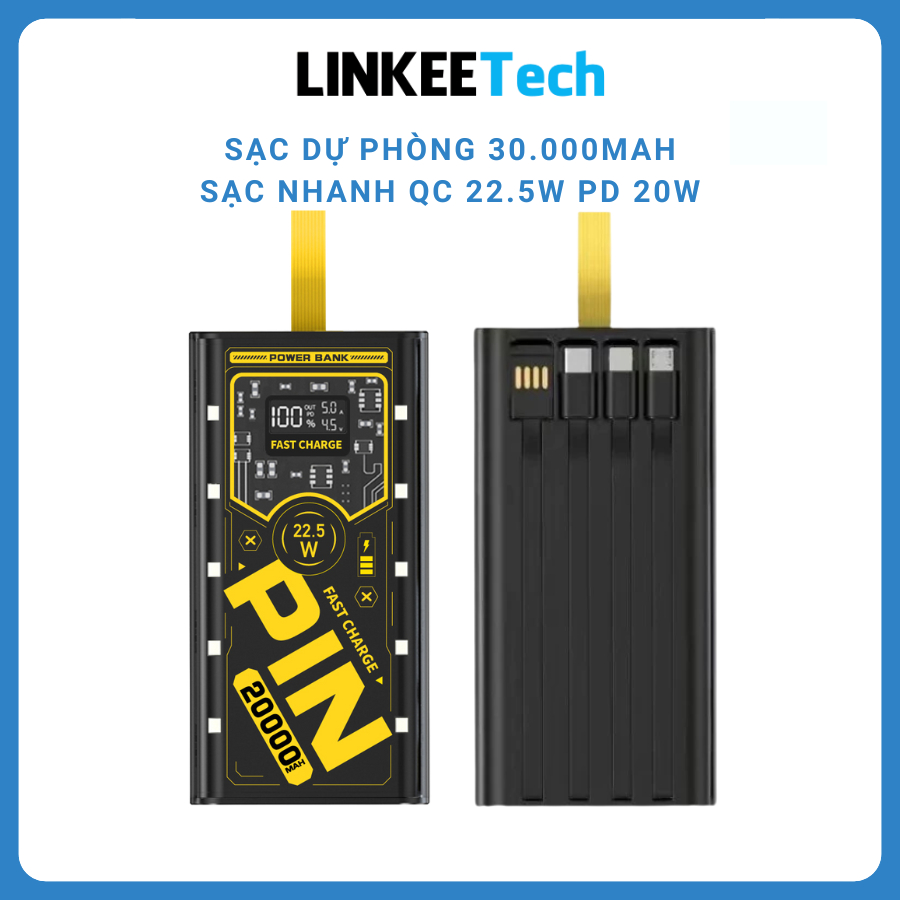 Sạc dự phòng 30.000 50.000 sạc nhanh PD20W trong suốt tích hợp 4 dây sạc tích hợp đèn led chiếu sáng | BigBuy360 - bigbuy360.vn