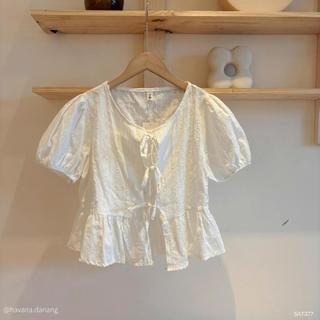  PB.HAVANA  Set áo ROLI babydoll sọc gân phối dây buộc kèm áo quây SAT377 