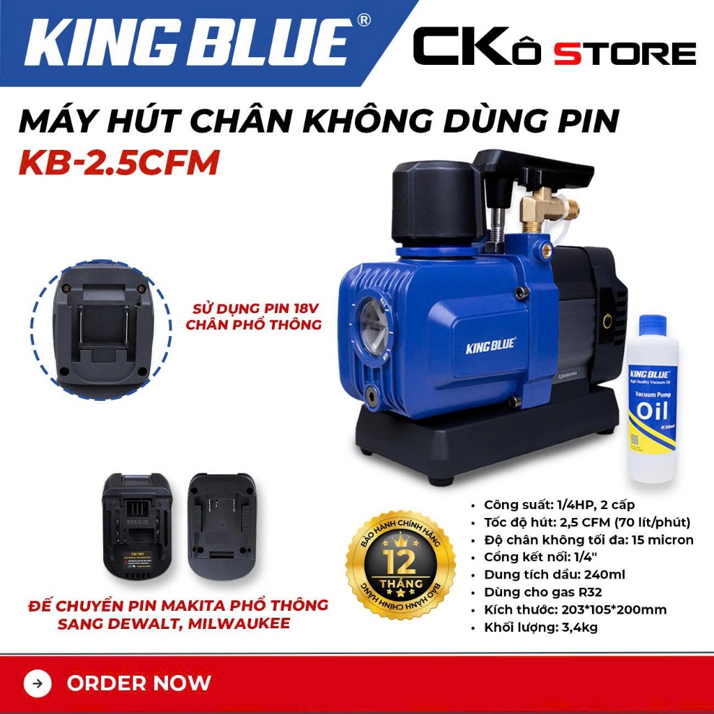 Máy hút chân không dùng pin KingBlue KB-2.5CFM