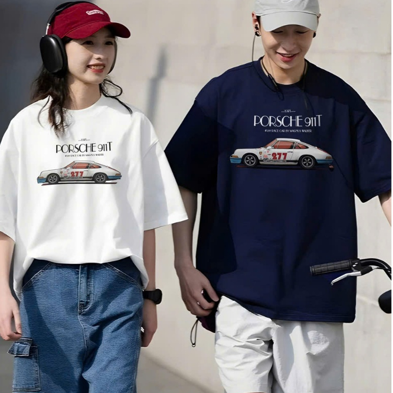 Áo Thun Porsche Pocket cotton tay lỡ form rộng nam nữ cổ tròn Unisex - Áo thun form rộng nam nữ in x