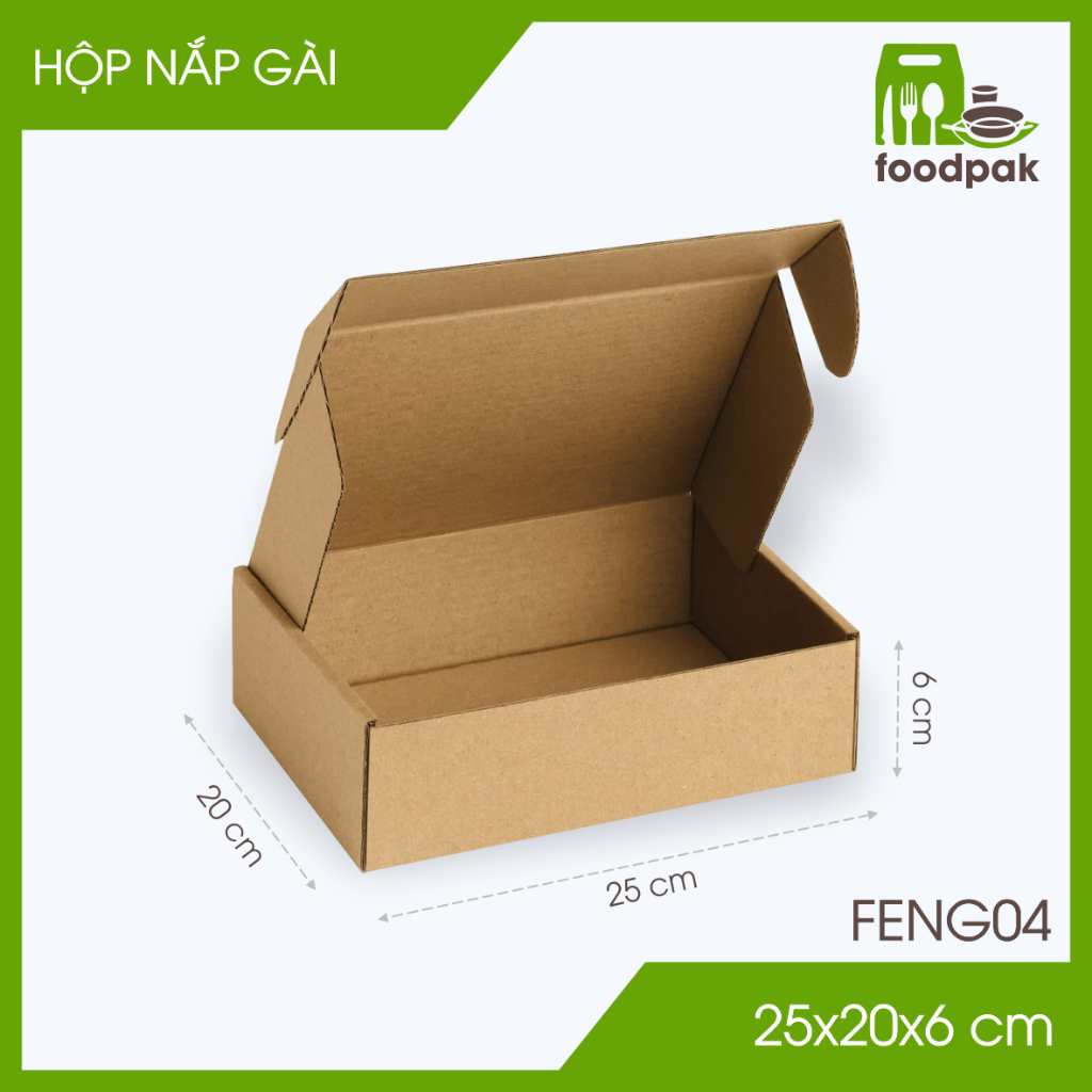 Combo 20 Hộp carton nắp gài đóng hàng - 25x20x6 cm - Hộp nắp cài đóng gói thời trang -F.MENG04