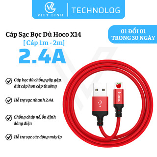 Sạc Nhanh Hoco X14 dây dù sạc nhanh 2.4A chống đứt, Dây sạc nhanh hoco truyền tải dữ liệu dài 1M/2M - Việt Linh Store