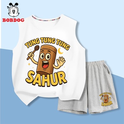 Đồ bộ bé trai BOBDOG áo ba lỗ quần thun cotton mới in hình TUNG TUNG TUNG SAHUR cho bé BD-KS310