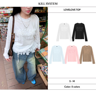 KILL SYSTEM - Áo thun nữ mỏng nhẹ xuyên thấu tay dài  LOVELOVE in chữ nổi