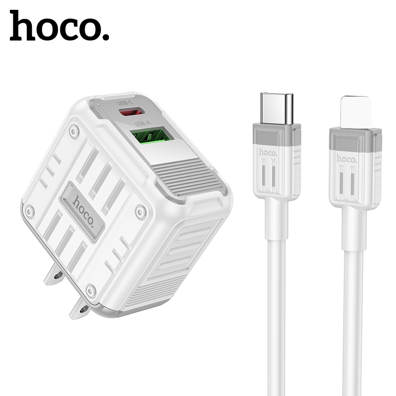 Bộ sạc có dây LN Hoco C135 sạc nhanh PD20W + QC3.0, có cổng Type C và USB, chân cắm dẹp