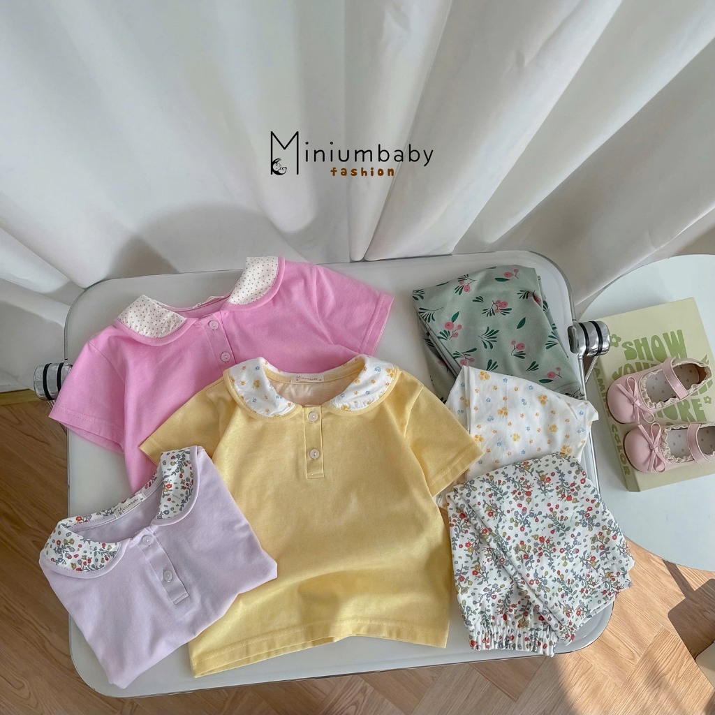 Bộ đồ bé gái cộc tay kiểu dáng cổ sen quần lửng, bé 1 - 6 tuổi chất cotton mềm mại Miniumbaby SB1839