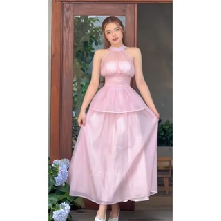 Set maxi cổ yếm dáng xòe đi biển gồm áo kèm chân váy xinh xắn, thanh lịch-BELY dress