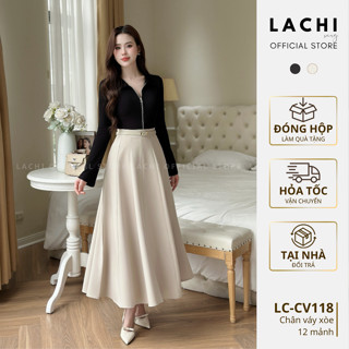 [TẶNG KHĂN LỤA ] Chân váy xòe xếp ly công sở LACHI midi dáng dài qua gối cạp cao che bụng tôn dáng bigsize LC-CV118