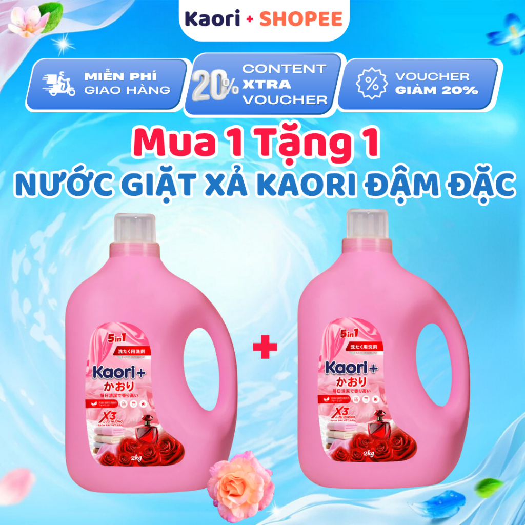 [Mua 1 tặng 1] Nước giặt xả Kaori hương nước hoa can 2L, nước giặt Kaori lưu hương 48h can 2L