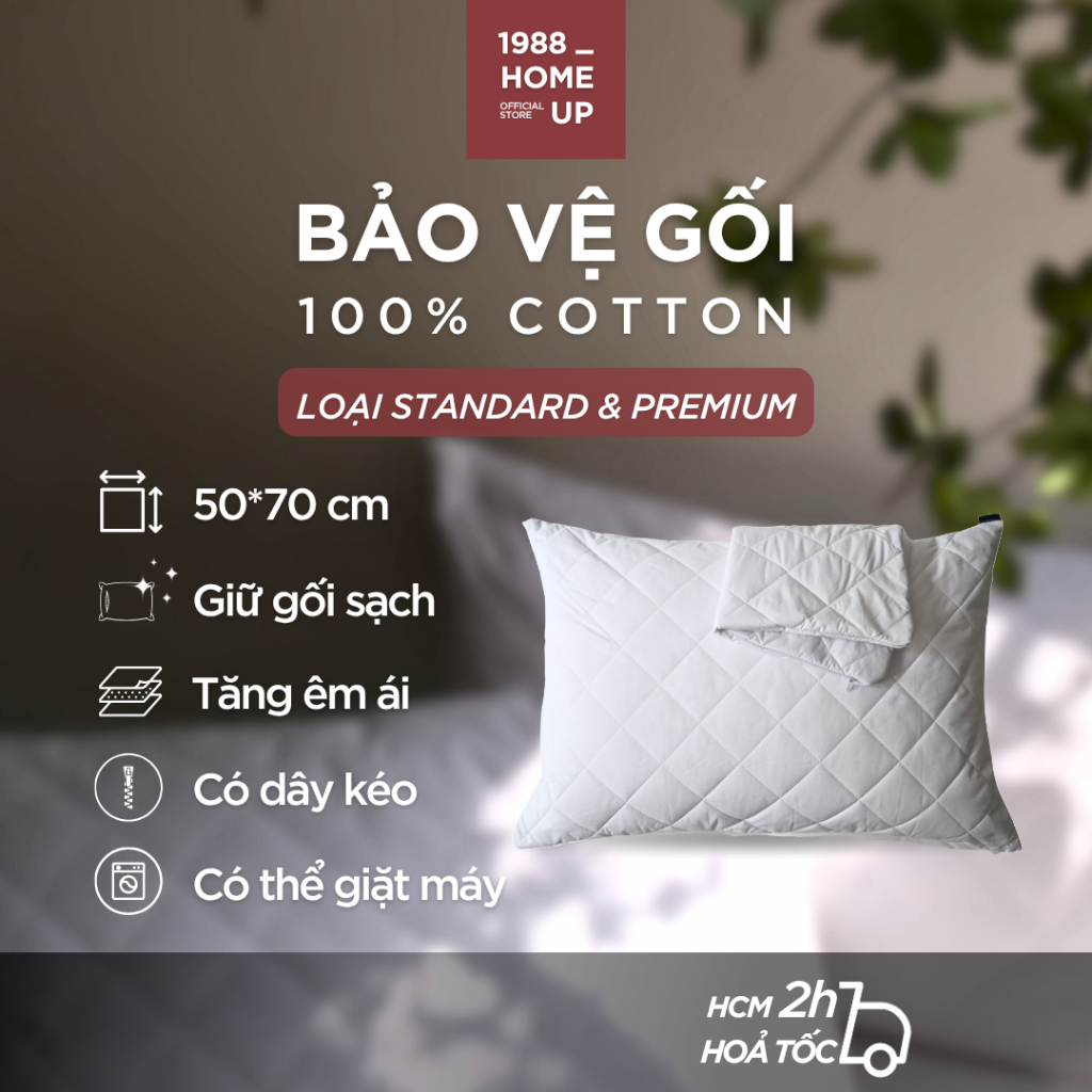 Vỏ Bảo Vệ Ruột Gối Cotton 3 Lớp Chống Thấm, Tăng Êm Ái 50x70 Cm Cao Cấp Không Tiếng - 1988 Home Up, 