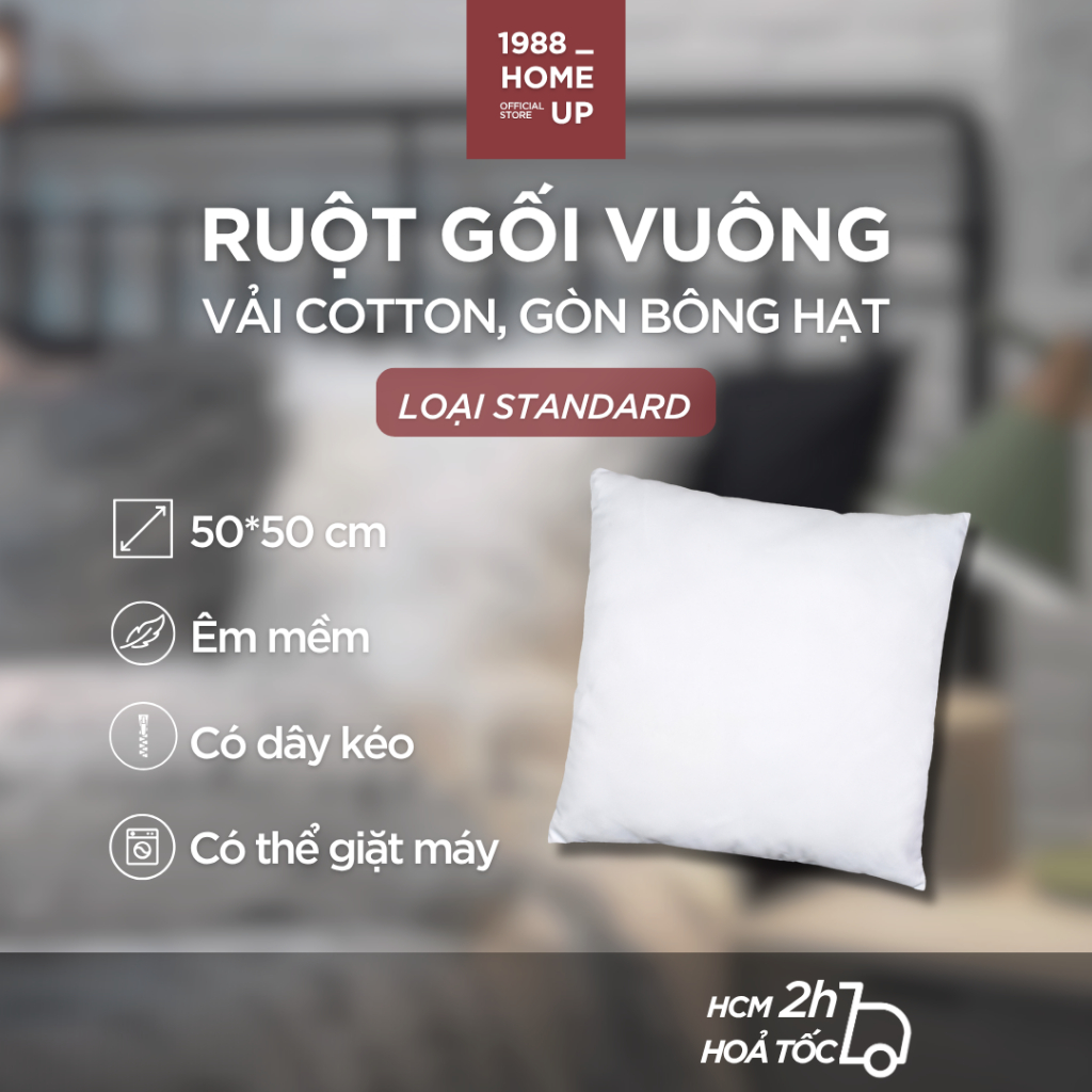 Ruột Gối Vuông Sofa 50x50 Cm 100% Gòn Bông Hạt (Polyester Balls), Vải Bọc Cotton Tiêu Chuẩn - 1988 H