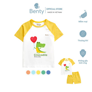 Bộ cộc tay cài chéo in hình Crocodile BT009 BENTY chất vải cao cấp, đồ bộ trẻ em an toàn cho da