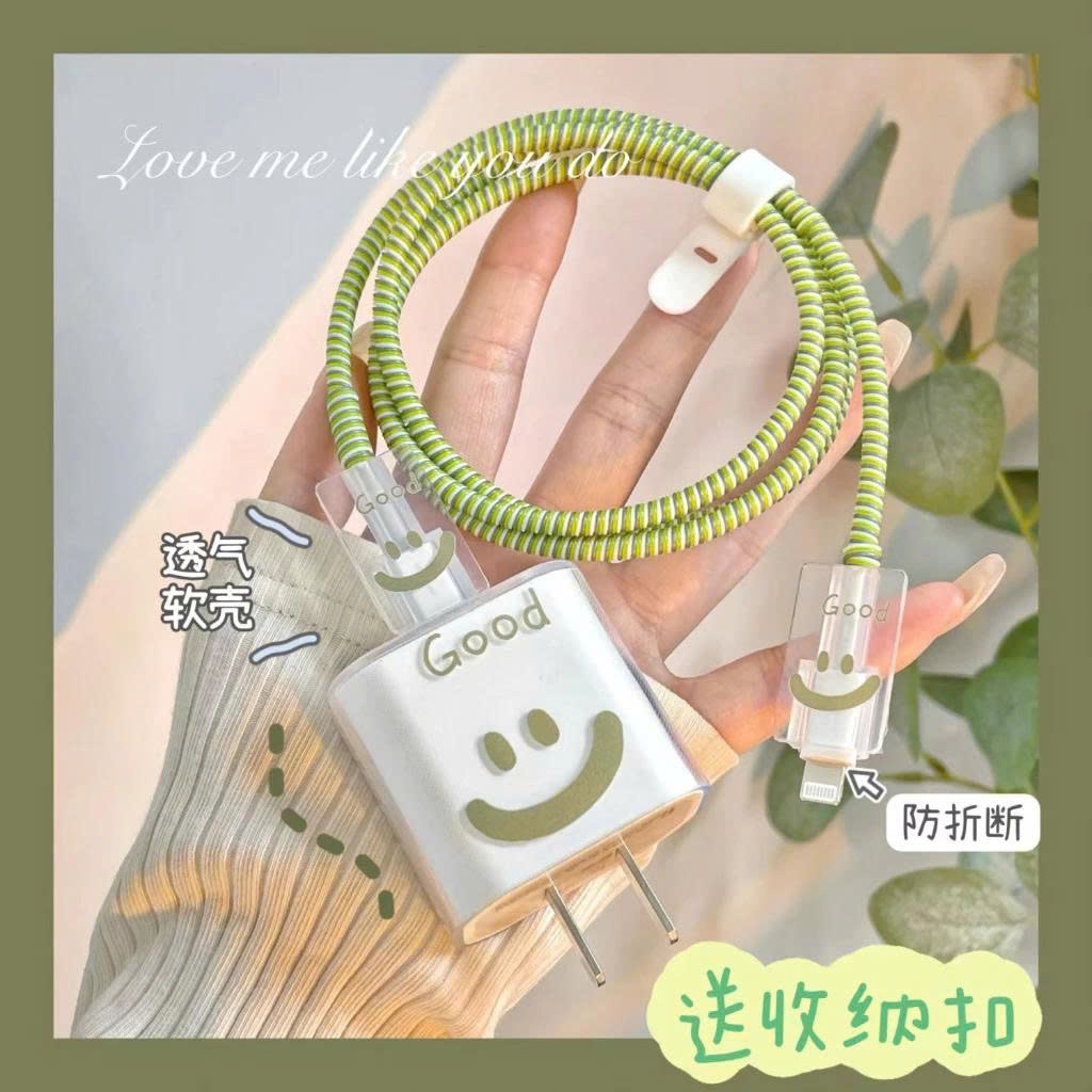 Vỏ Bọc Bảo Vệ Hộp Sạc Điện Thoại 18/20W 5 Trong 1 Hình Nơ Mặt Cười Màu Hồng / Tím Dễ Thương