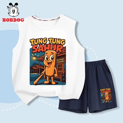 Áo sát nách quần thun cotton BOBDOG, đồ bộ bé trai mùa hè in hình TUNG TUNG SAHUR cho bé -BD-KS318