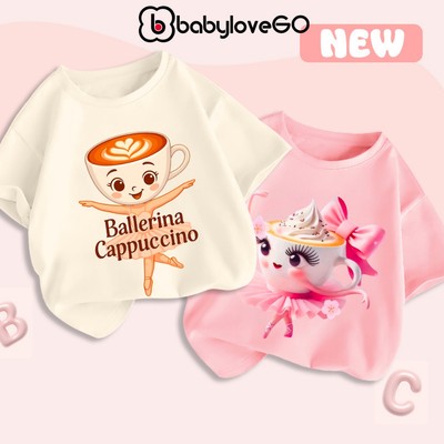 Ao thun bé gái Ballerina Cappuccina áo phông cộc tay BabyloveGO chất thun cotton mềm nhẹ thoáng mát cho bé 1-10 tuổi
