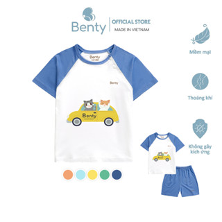 Bộ cộc tay cài chéo BENTY BT019 in xe chất vải mềm mịn thấm hút mồ hôi, quần áo bé trai, bé gái